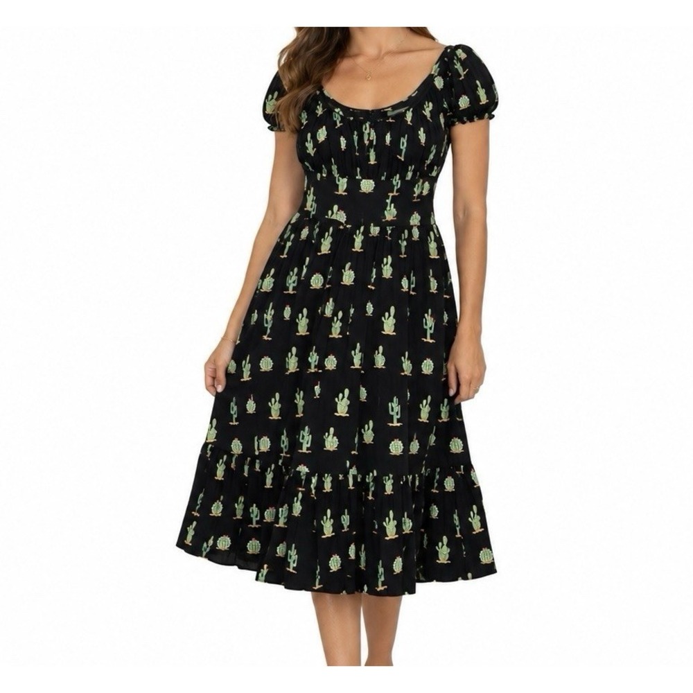 Collectif London Cactus Babydoll Midi Dress XXS Cottage Western Ruffle Peasant